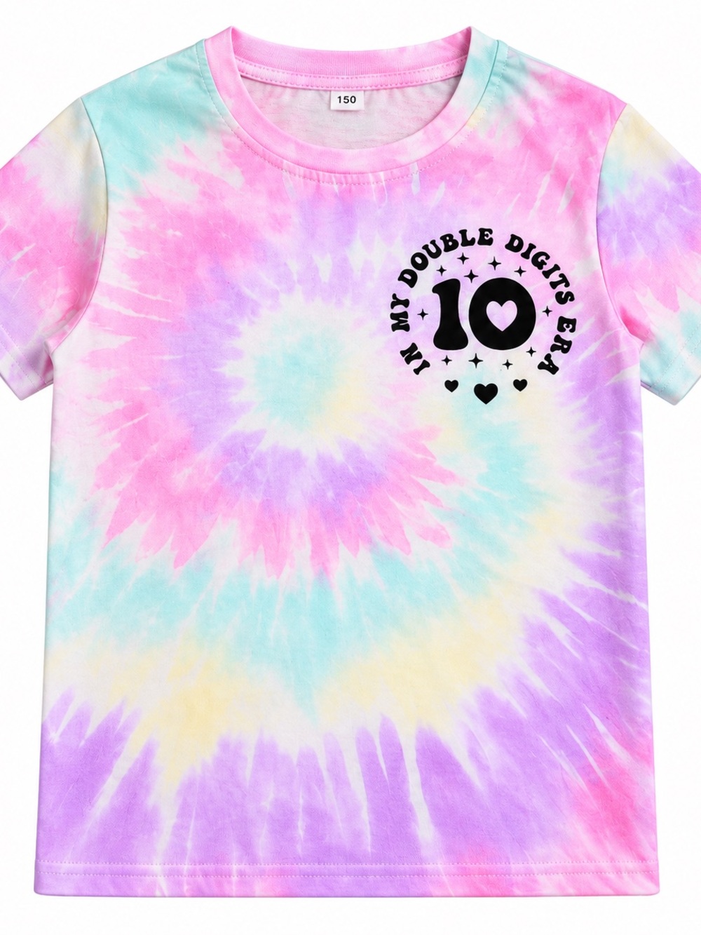 Girls Pastel Tie Dye In My Double Digits Era 10 Graphic Tee Size 10-12